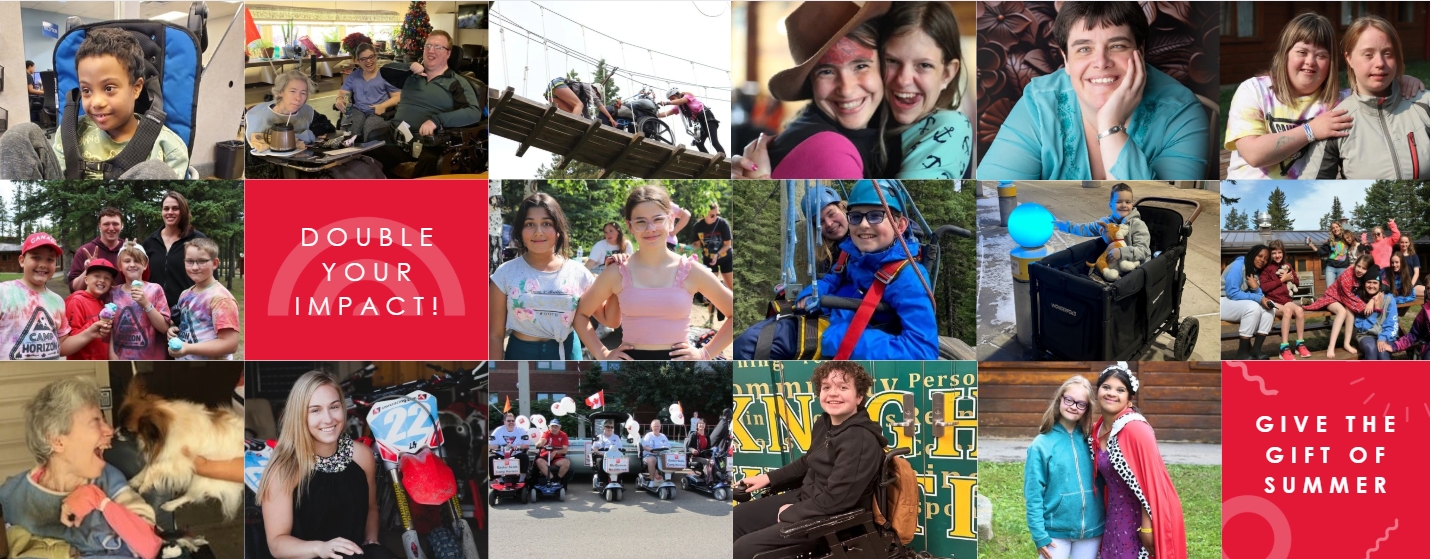 Website banner with different images from Easter Seals campers, individuals, and ambassadors.